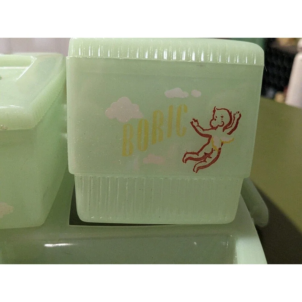 Vintage Clarolyte Jade Plastic Baby Caddy Vanity Set 1950's